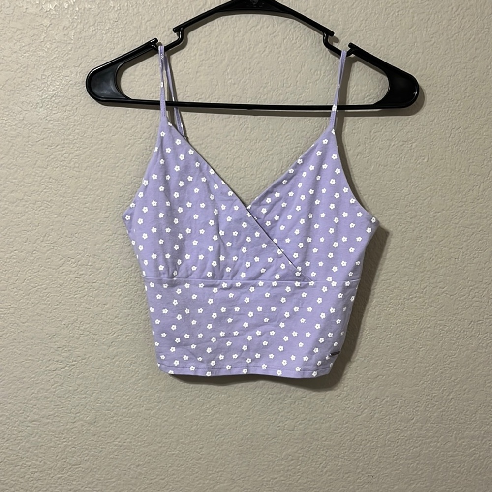 SOLDD!!!Hollister purple crop top with flowers NWOT